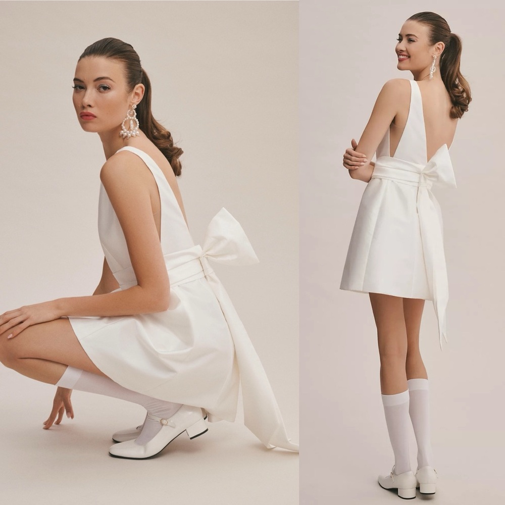 Anthropologie White Mini Dress with Bow